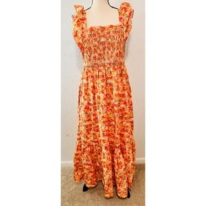 A.N.A. A New Approach Floral Ruffle Boho Peasant Maxi Dress w/Pockets, XL